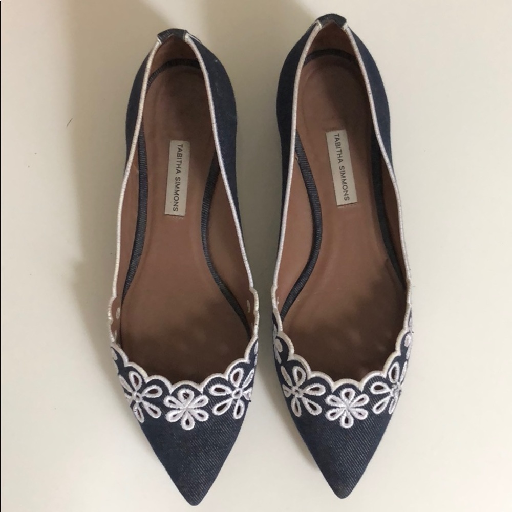 Tabitha Simmons denim eyelet flats